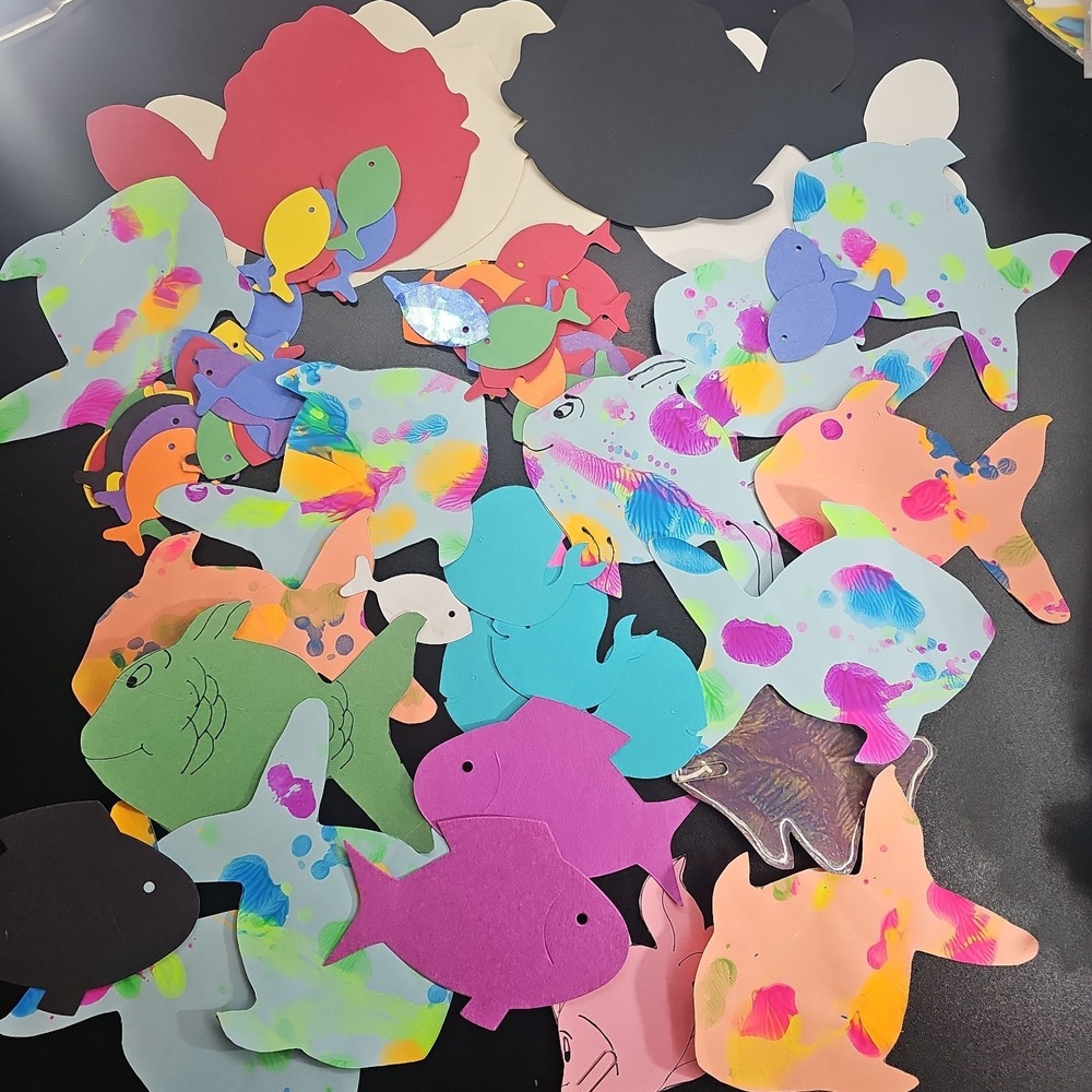 Random Fish Die-Cuts  Cardstock Set 40  Scrapbook Embellishments Hand Painted